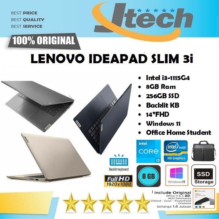 LENOVO IDEAPAD SLIM 3 - i3-11154 - 8GB - 256GB SSD - BACKLIT KB  - 14&quot;FHD - WIN11 - OFFICE HOME STUDENT