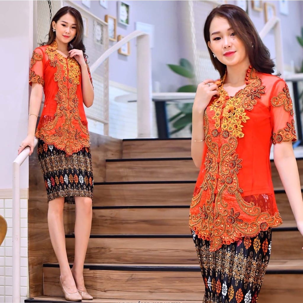 KEBAYA BTP MELATI ATASAN DAN STELAN KEBAYA REMAJA TULLE PAYET MODERN SET ROK PLISKET PENDEK PREMIUM 