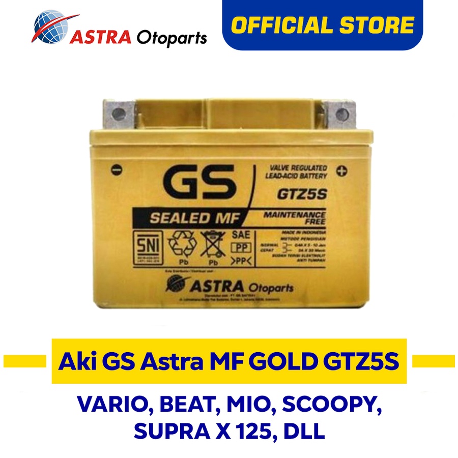 Aki Motor GS ASTRA MF Maintenance Free Kering Gold GTZ-5S GTZ5S Vario Scoopy Beat Spacy Mio Revo GSWA-GTZ-5S