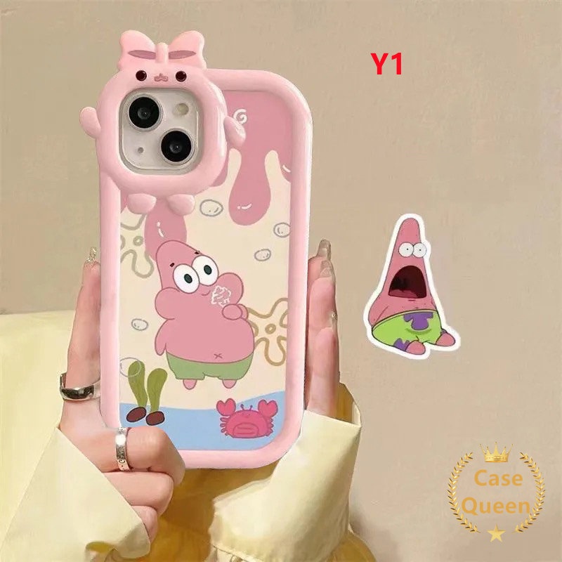 3d Bow Monster Ice Cream Case OPPO A17 A15 A95 A54 A77s A16K A16 A57 A76 A96 A12 A3s A55 A17K A5s A92 A94 A36 A7 A74 A16E A53 A31 A5 A9 A52 A16s Reno7 5 7Z 5F Lembut Sarung SpongeBob