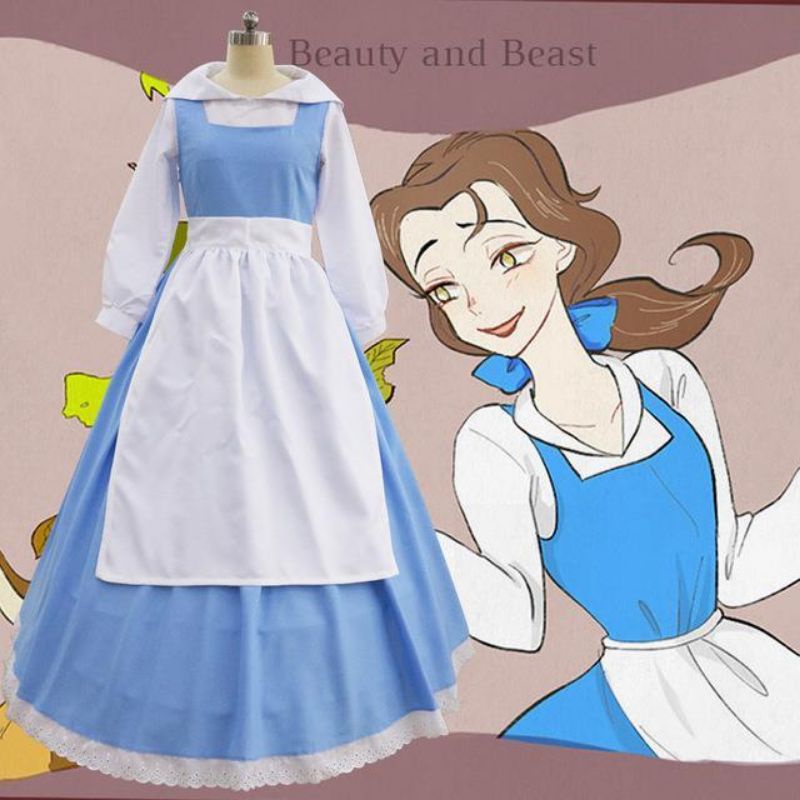 [MikanHiro Store] COSTUME Beauty and the Beast Anime Blue Maid Costume Cosplay Maid Maid Belle Princess Dress