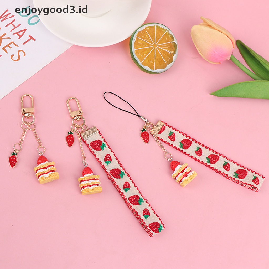 1 Pc Tali Lanyard Dengan Liontin Kue Strawberry Untuk Dekorasi Ponsel