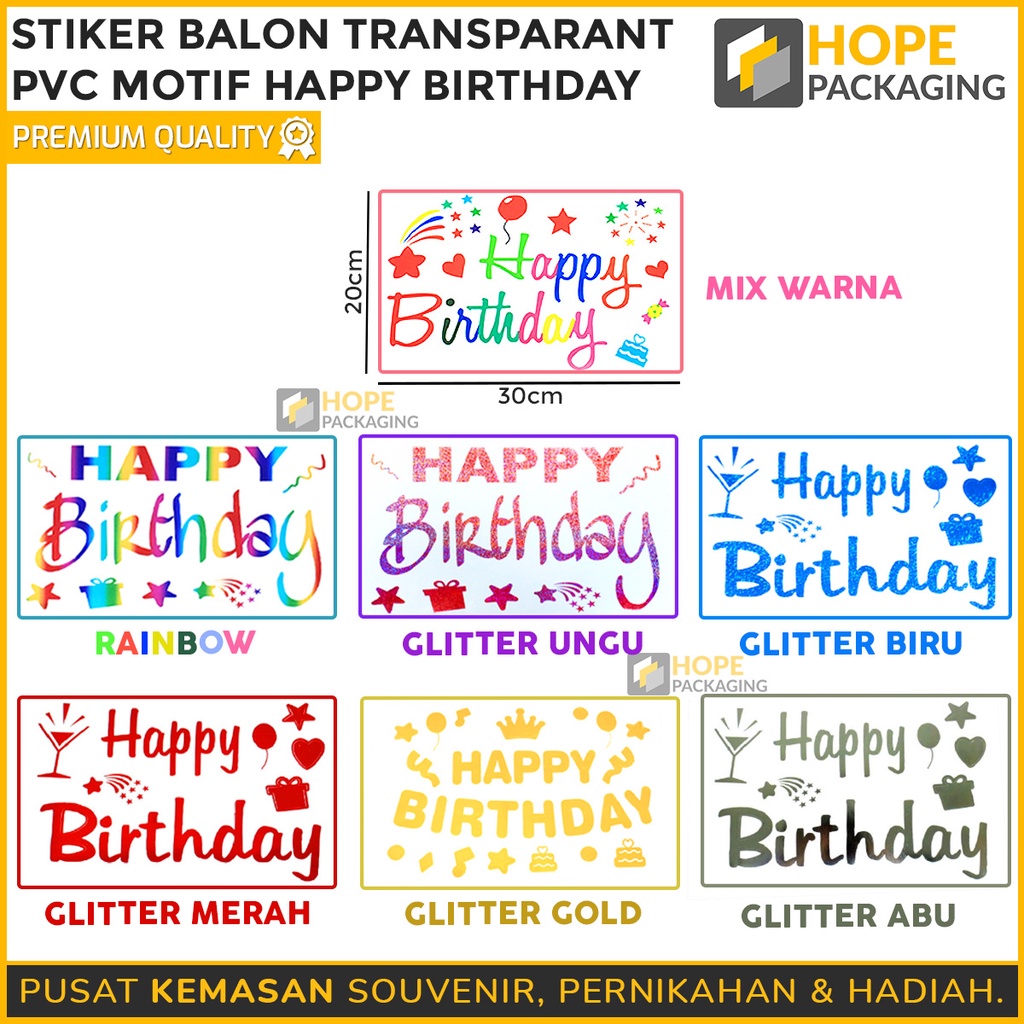 [ 3 pcs ] Stiker Balon Transparant / PVC / Sticker happy birthday / ulang tahun anak warna warni fancy