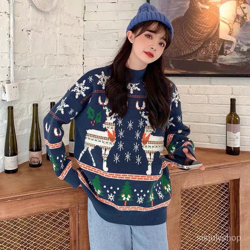 #Sisjuly# Wanita jumper mid-length baru wanita longgar luar menebal Natal jumper merah