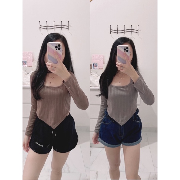 Croptop wanita lengan panjang | malika croptop | croptop leher squareneck lengan panjang lancip bawah || atasan crop leher kotak | croptop korean fashion wanita | aquarius boutique89 grosir