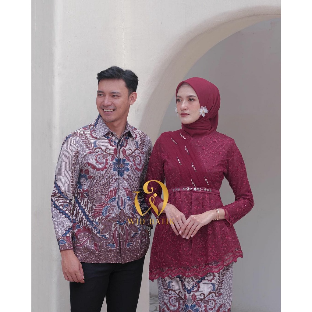 NEW SERIES ADA JUMBO - COUPLE BRUKAT SET MODERN KEBAYA ZAVINA PREMIUM KEBAYA FULL BROKAT KOMBINASI SELENDANG KEMEJA BATIK