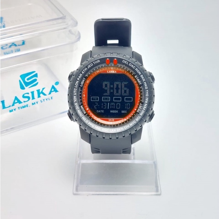 JAM TANGAN DIGITAL PREMIUM STRAP RUBBER WATER RESIST FREE BOX 638 HITAM