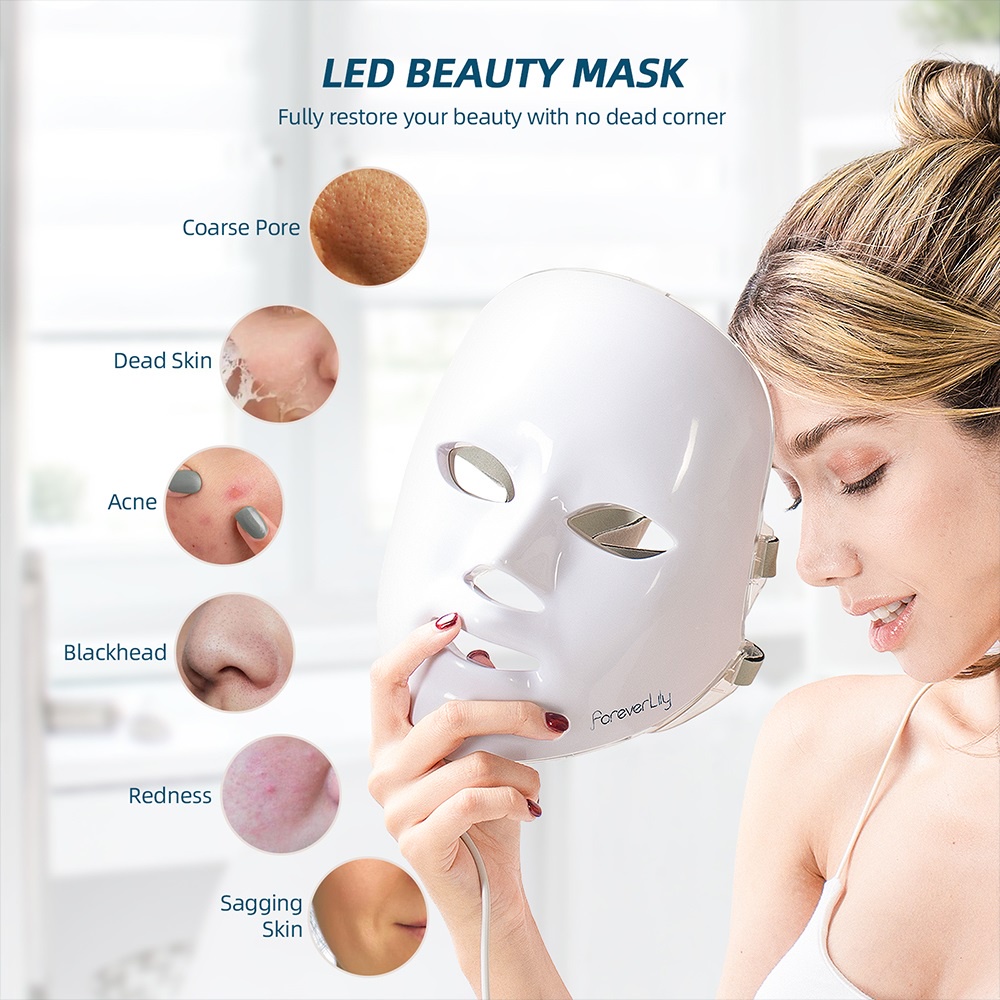 【1-3 Days Delivery】 Foreverlily 7 Color LED Beauty Mask Skin Rejuvenation Anti Acne Photon Therapy Whitening Tightening Instrument