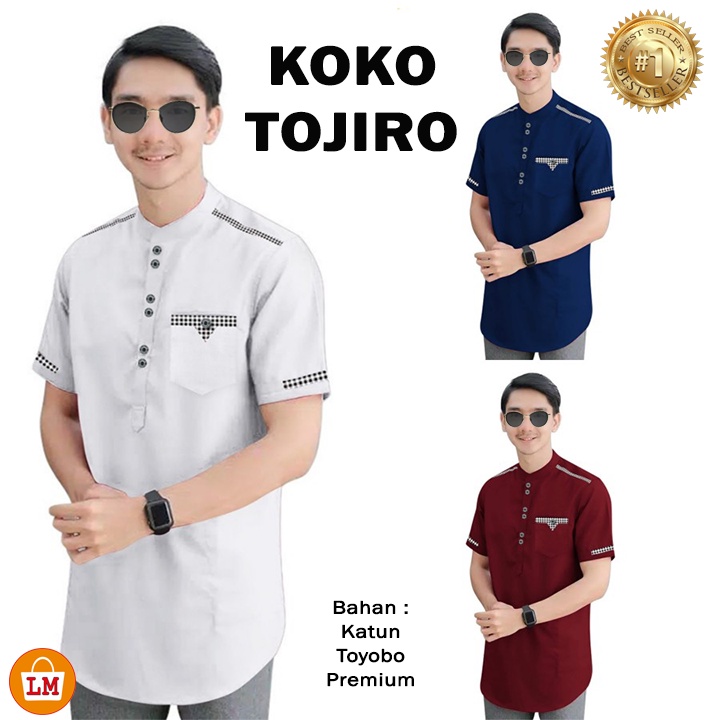 Baju Pria Muslim KOKO TOJIRO Lengan Pendek Bahan Katun Toyobo Size JUMBO M - 2XL LMS 18844