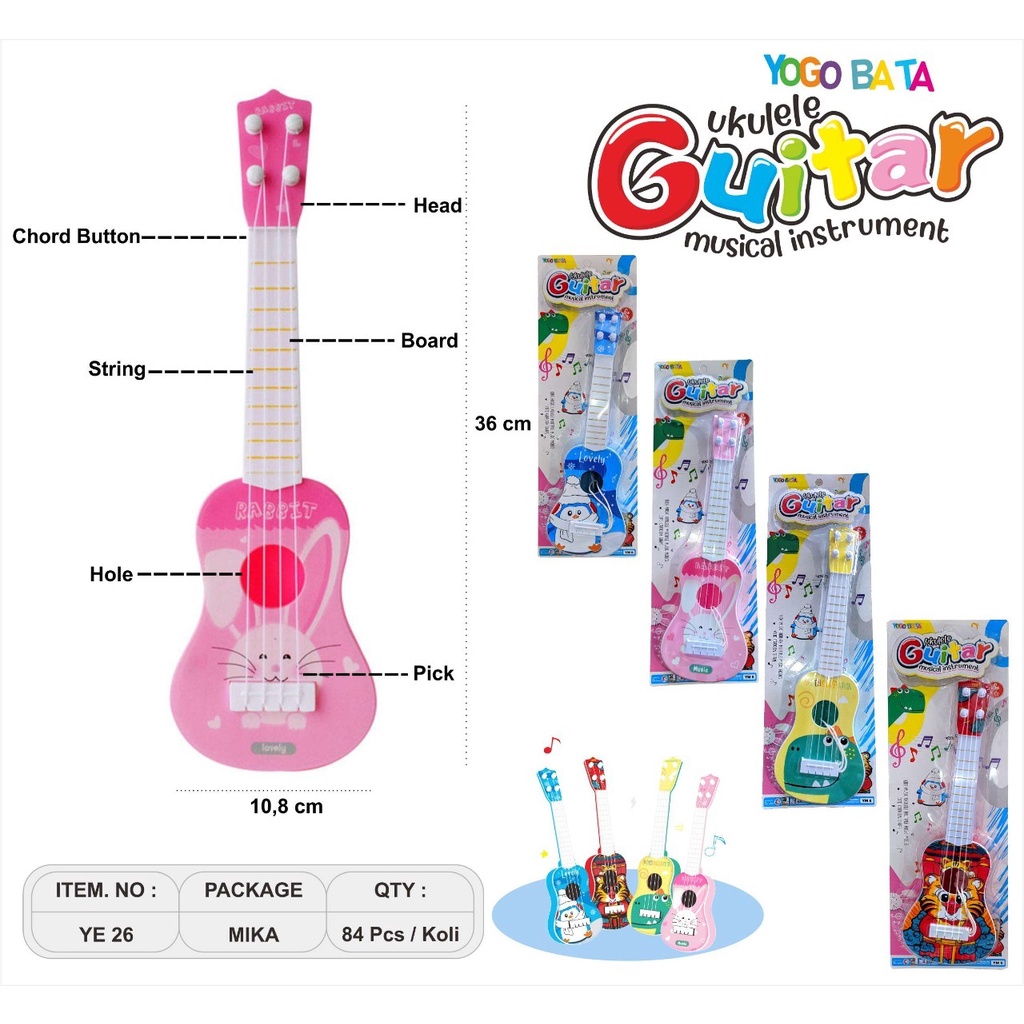 YE 26 MAINAN GUITAR UKULELE YOGO BATA PRESS MIKA / MAINAN GITAR PETIK MUSICAL INSTRUMENT HARGA SATUAN