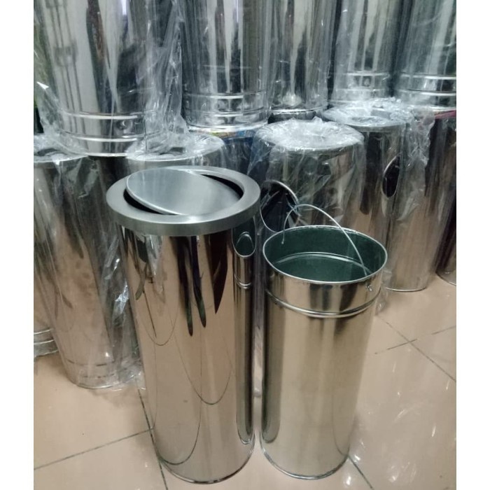 Tempat Tong Sampah Tinggi Bulat Stainless Steel Tutup Swing 30LT 114