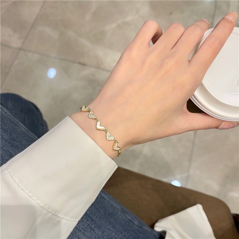 Gelang Rantai Liontin Hati Hias Kristal Zircon Gaya Korea Untuk Wanita