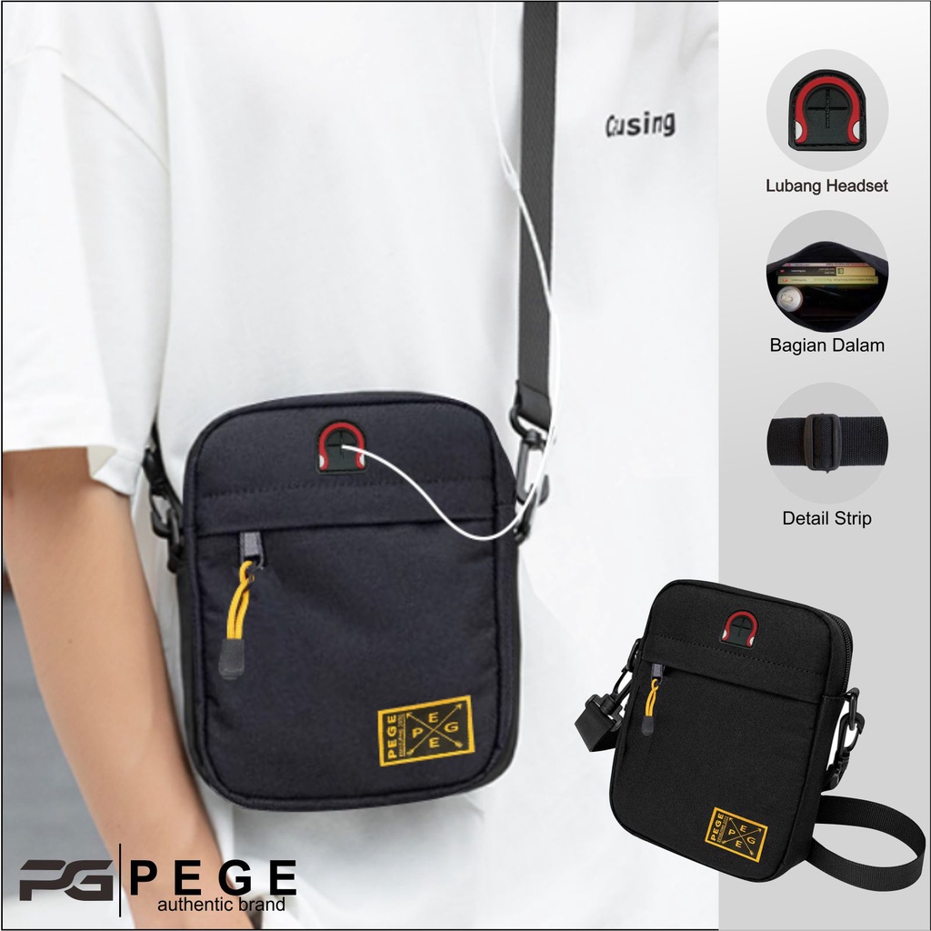 Tas Selempang Bahu Polos Hitam PEGE Mensa Slingbag Pria Kasual - PG 8937