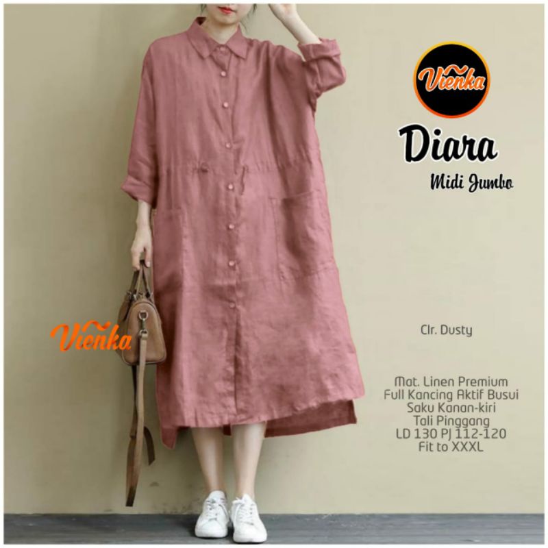 Diara midi dress tunik jumbo katun linen ld 130 xxxl