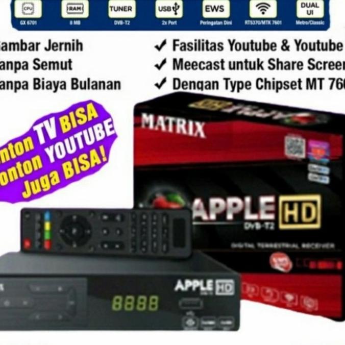 New STB recivier TV stb Digital Matrik Apple DVB T2 HD merah terbaru