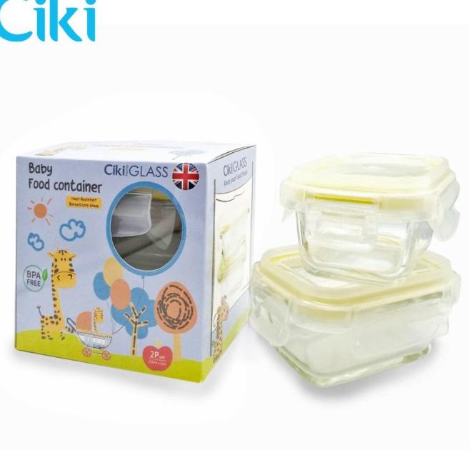 CIKI BABY FOOD SET CONTAINER GLASS 2x150ML 150 ML POLOS/TAKARAN MPASI - HIJAU POLOS