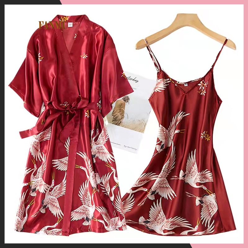 [COD] daster kimono panjang baju tidur wanita satin premium home dress korea