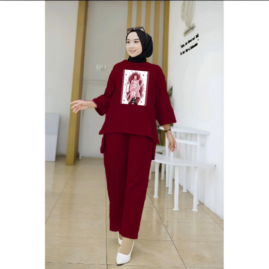 Setelan Tunik HIjab Style Merah/Fashion Muslim Senyawa