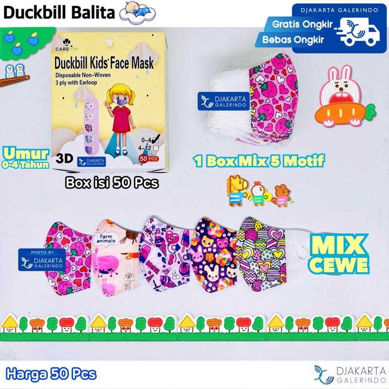 Masker Baby - Masker Balita - Duckbill Bayi - Duckbill Balita 3Ply isi 50Pcs