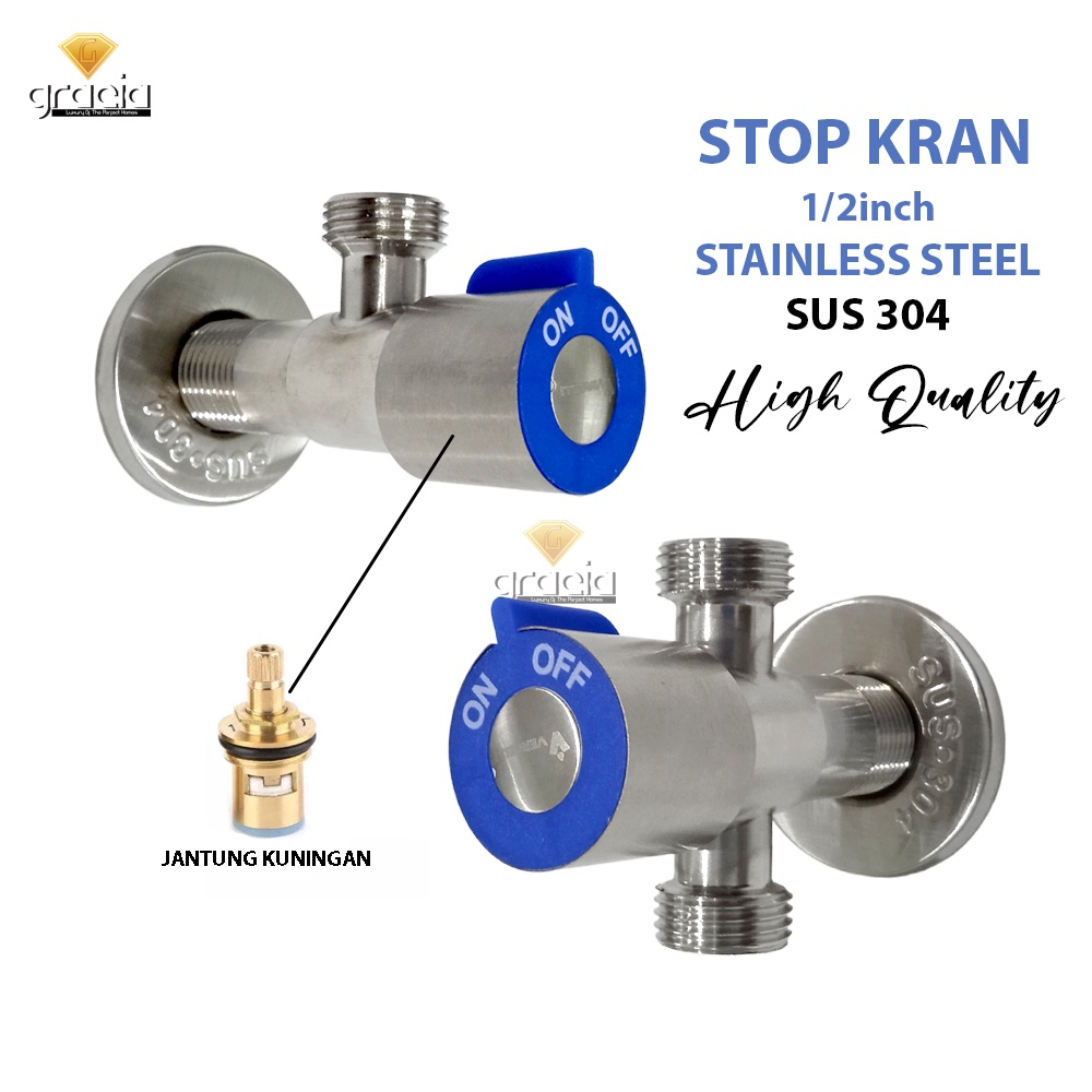 Stop Kran Shower T Stainless Steel SUS 304 / New Stop Kran Closet 1/2 Inch / Stop Kran Kamar Mandi / Stop Kran Single / Stop Kran Double T