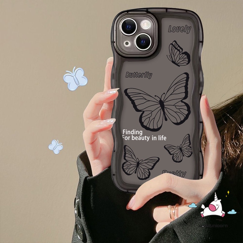 Casing Retro Butterfly Hitam Oppo A16 A15 A17 A54 A95 A57 A17K A77s A16s A16K A74 A96 A77 A12 A3s A5 A9 A5s A12E A7 A55 A16E Reno5 58z 7z 8 7 A76 F9 A53 A1K A52 Lembut Bergelombang Sarung Tepi