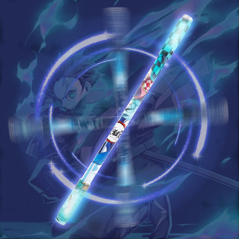 1 Pc Pulpen Putar Anti Slip Motif Kartun Animasi Dengan Lampu LED Warna-Warni Untuk Pelajar