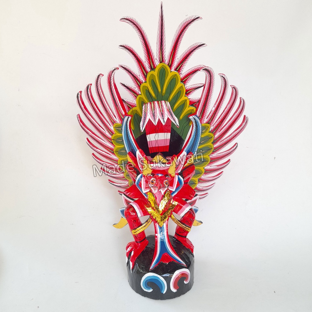 Kerajinan patung kayu garuda bali 45cm lukis full ukiran handmade Bali
