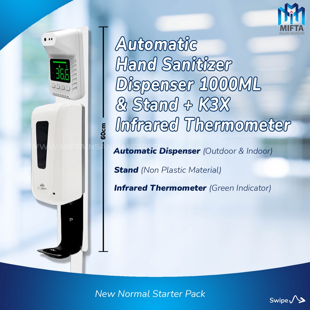 OTOMATIS HAND SANITIZER DISPENSER + TERMOMETER INFRARED K3X + STAND