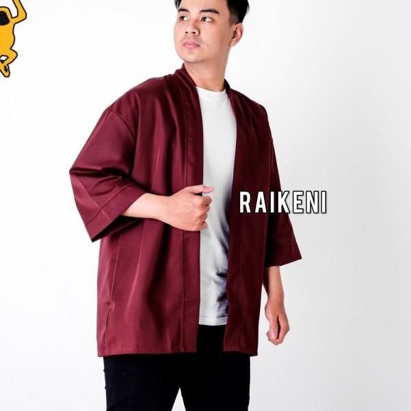 Kimono Pria Merah Maroon | Outer Pria | Jaket Pria | Cardigan Pria