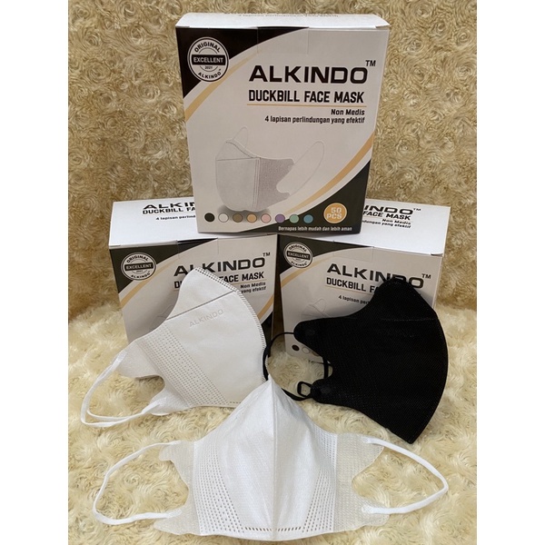 PS Masker Mouson Duckbill Garis 4 PLY isi 50 pcs Impor Disposable Mask Dewasa Hitam / Putih