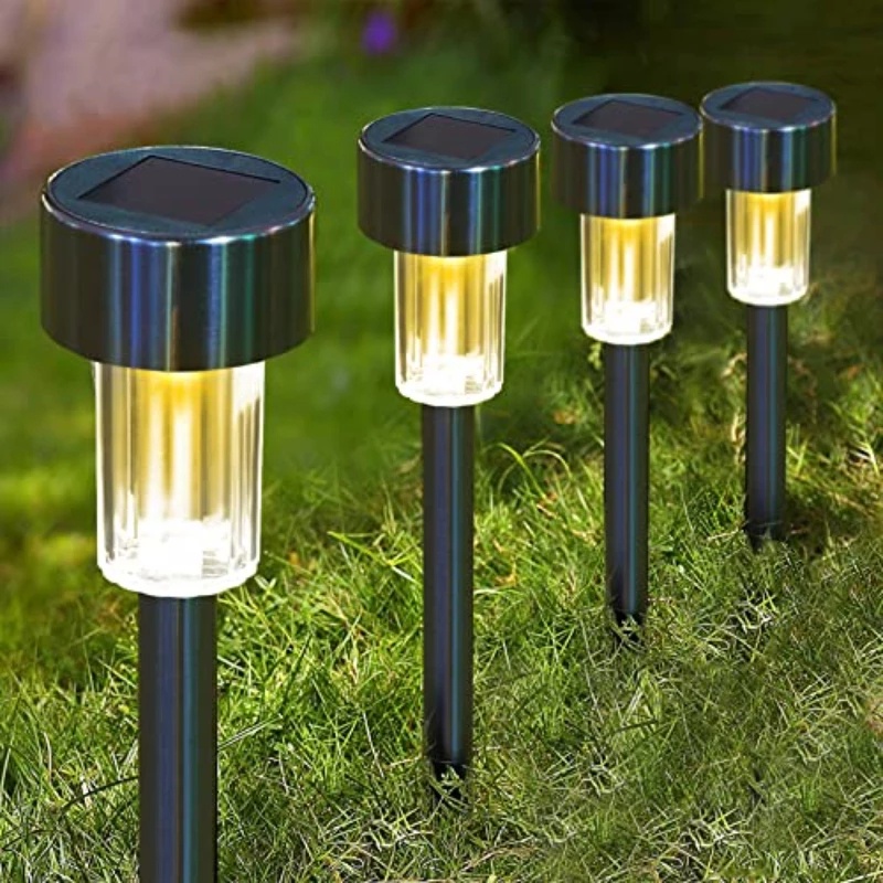 2/10pcs Cahaya Warm White Ground Lamp Tahan Air Stainless Steel Tabung Lampu LED Untuk Jalan Setapak Rumput Taman Jalan Warna-Warni Outdoor Tenaga Surya Lanskap Pencahayaan Dekorasi