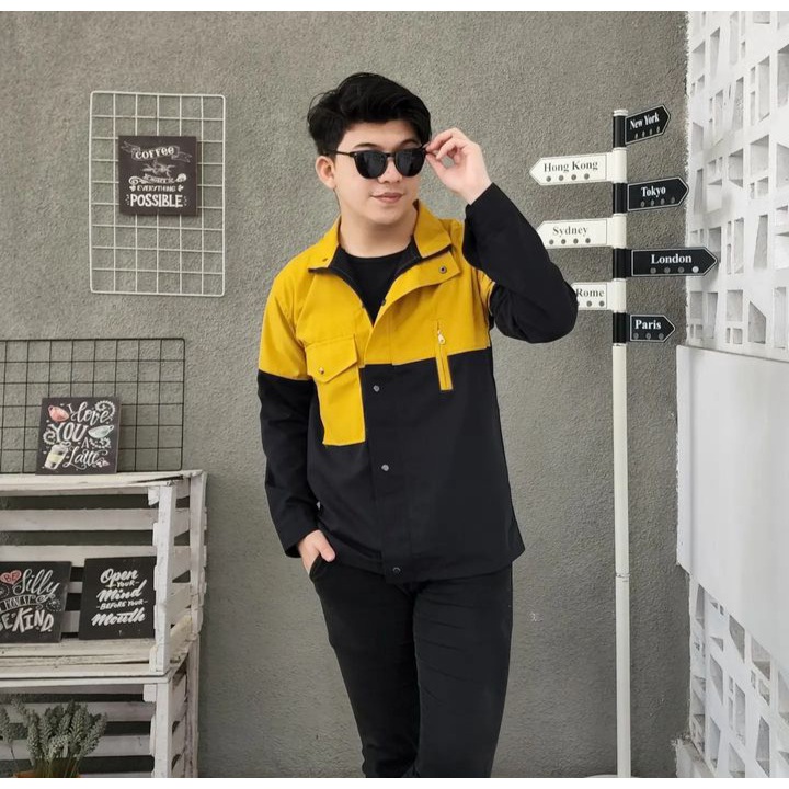 Sweater Berkerah AUSTIN JACKET Pria Oversize Combine Warna Gaya Kasual Simple Fashion ala Korean Terbaru Bahan Cutton FLEECE