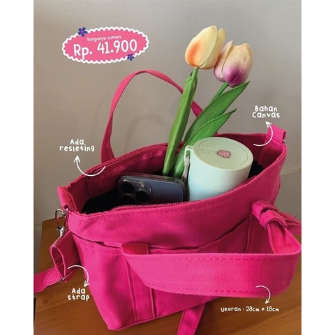 GRETA Tas Selempang Canvas Polos Slingbag Unisex  Remaja Cute Korean Style By Chikoisme NR