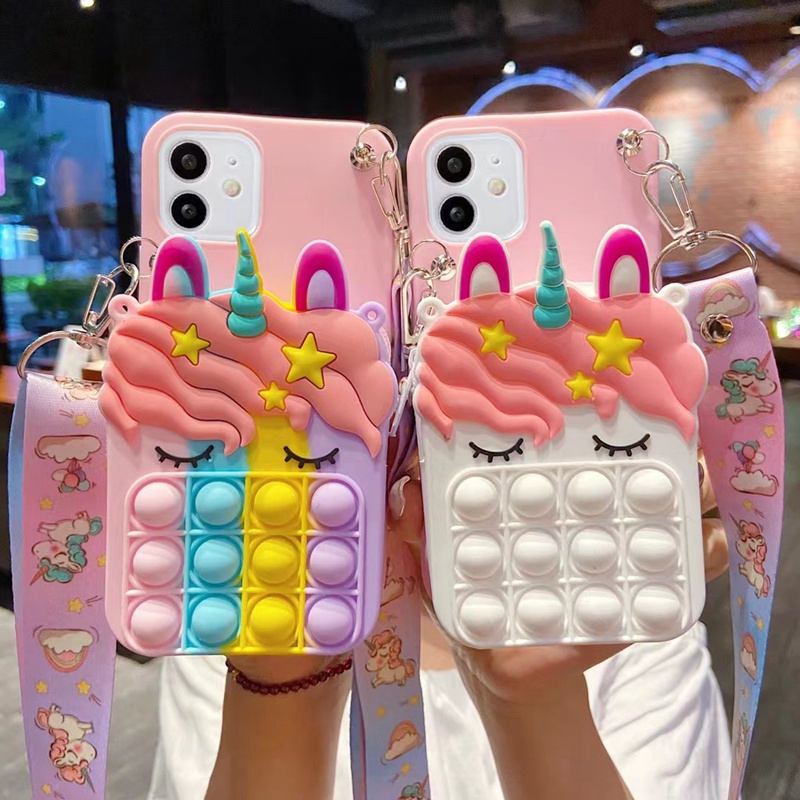 Oppo A83 F3 F5 F7 F9 F11 Pro F1s A59 A55 4G A57 2022 A77 A77s A60 Case Dompet Pop It Unicorn