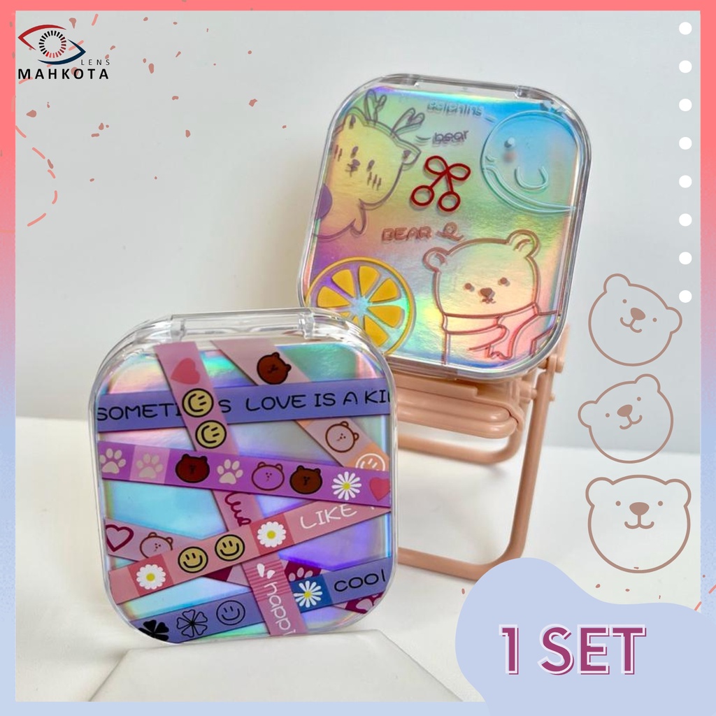 TEMPAT SOFTLENS HOLOGRAM KARAKTER BEAR TRAVEL KIT