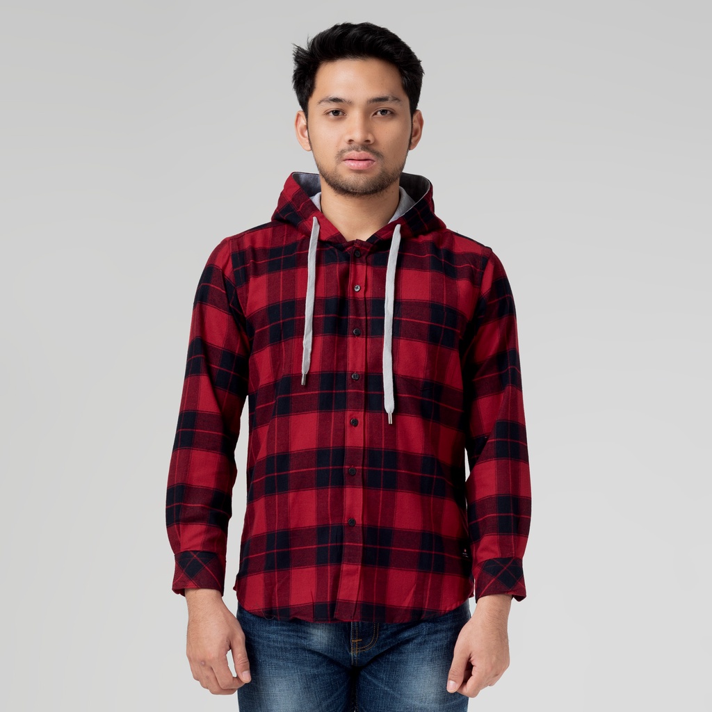Hodie Pria Kotak-kotak / Benhill Hoodie Flannel Kotak Merah 29485-11438