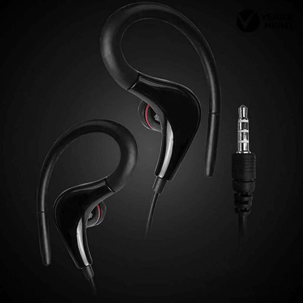 (VNEP) (Berkabel) 3.5mm Sport Gym Running Earphone Menggantung Telinga Headset Musik Stereo untuk Ponsel