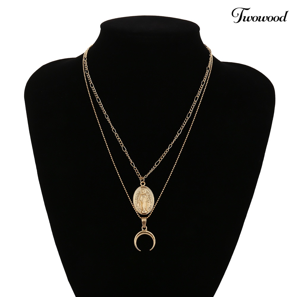 Kalung Rantai Multi Layer Bahan Alloy Dengan Liontin Virgin Mary