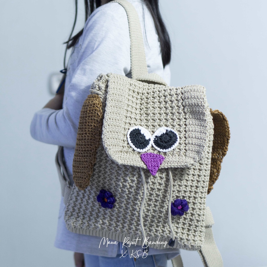 Tas Ransel Rajut Motif Owl - Burung Hantu - Anak - Wanita - Sekolah