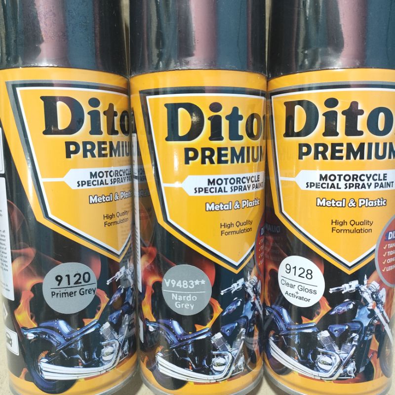 Pilok Cat Diton Premium Paket Lengkap 3 Kaleng Nardo Grey Abu Abu V9483 Primer Grey 9120 Clear Gloss 9128 400cc Pilok Paketan Cat Semprot Special Spray Paint