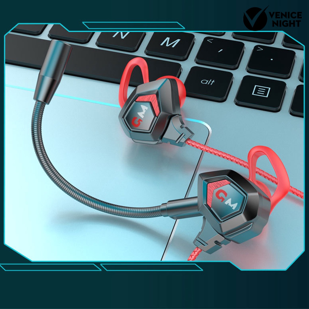 (VNEP) (Berkabel) G28 L Shaped 3.5mm Dynamic Dual Moving Coil Gaming Earphone untuk Ponsel/PC