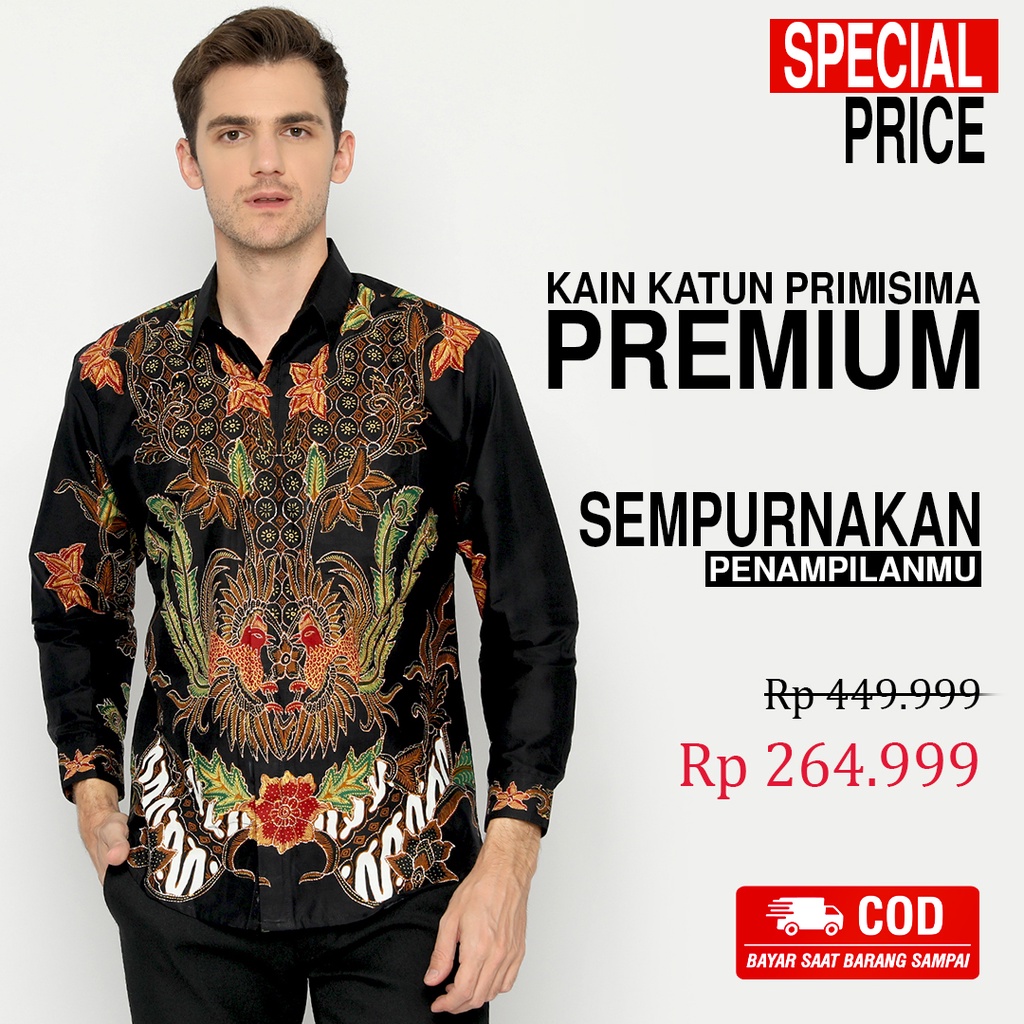 BATIK PRIA LENGAN PANJANG Casanova Kemeja Slimfit Premium Motif Elegant Warna Hitam Orange 729980 Cap 72 - Baju Kemeja Atasan Pakaian Setelan Batik Pria Cowok Laki Laki Remaja Keluarga Kantor Lengan Panjang Modern Slimfit Slim Fit Premium Kekinian