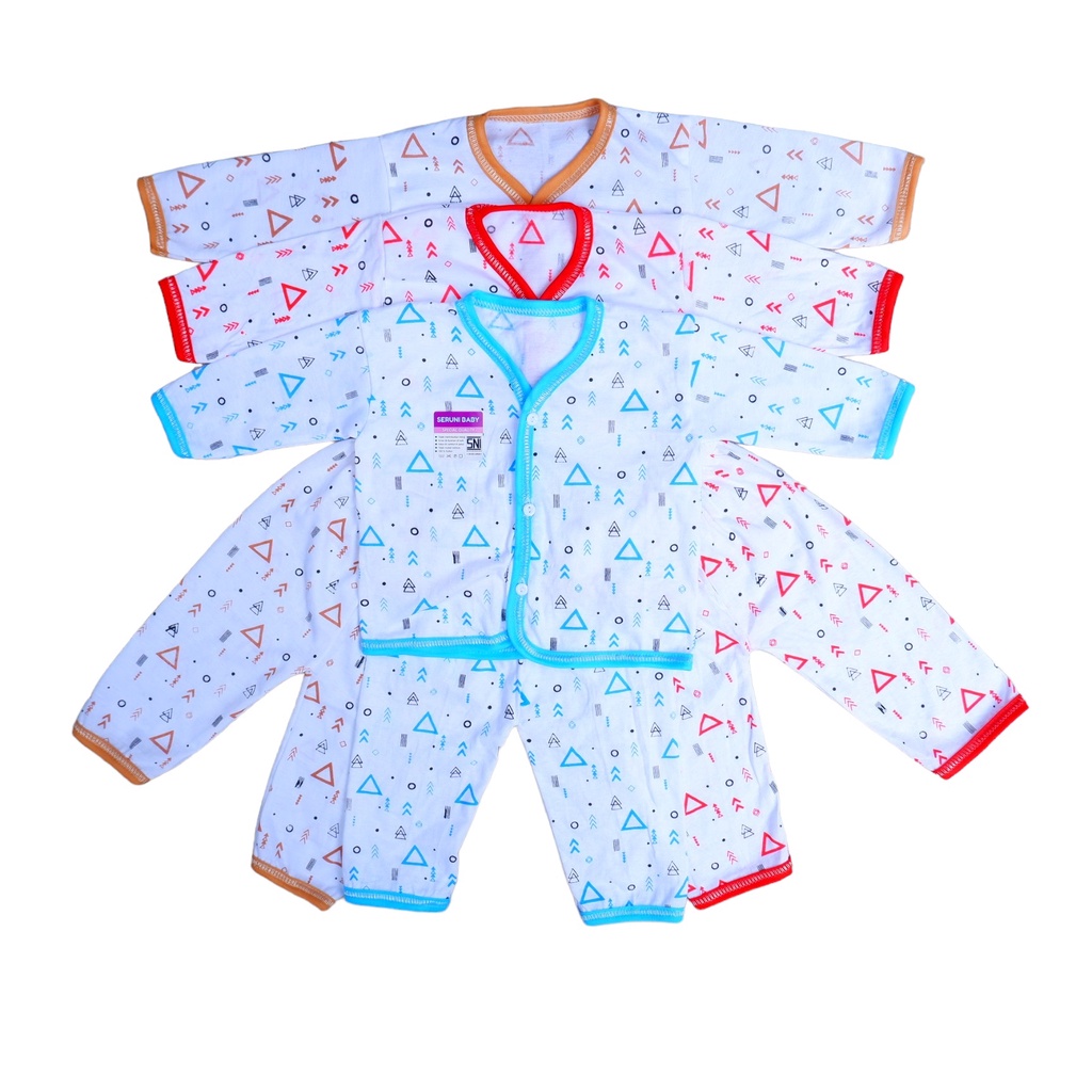 SET ISI 3 STEL PIYAMA BAYI BARU LAHIR SNI 0-4 BULAN MOTIF TRIANGLE