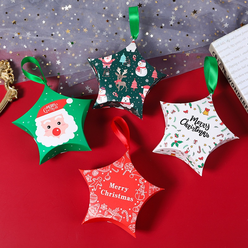 5pcs Kotak Kemasan Permen Handmade DIY Bentuk Bintang Santa Claus Untuk Natal