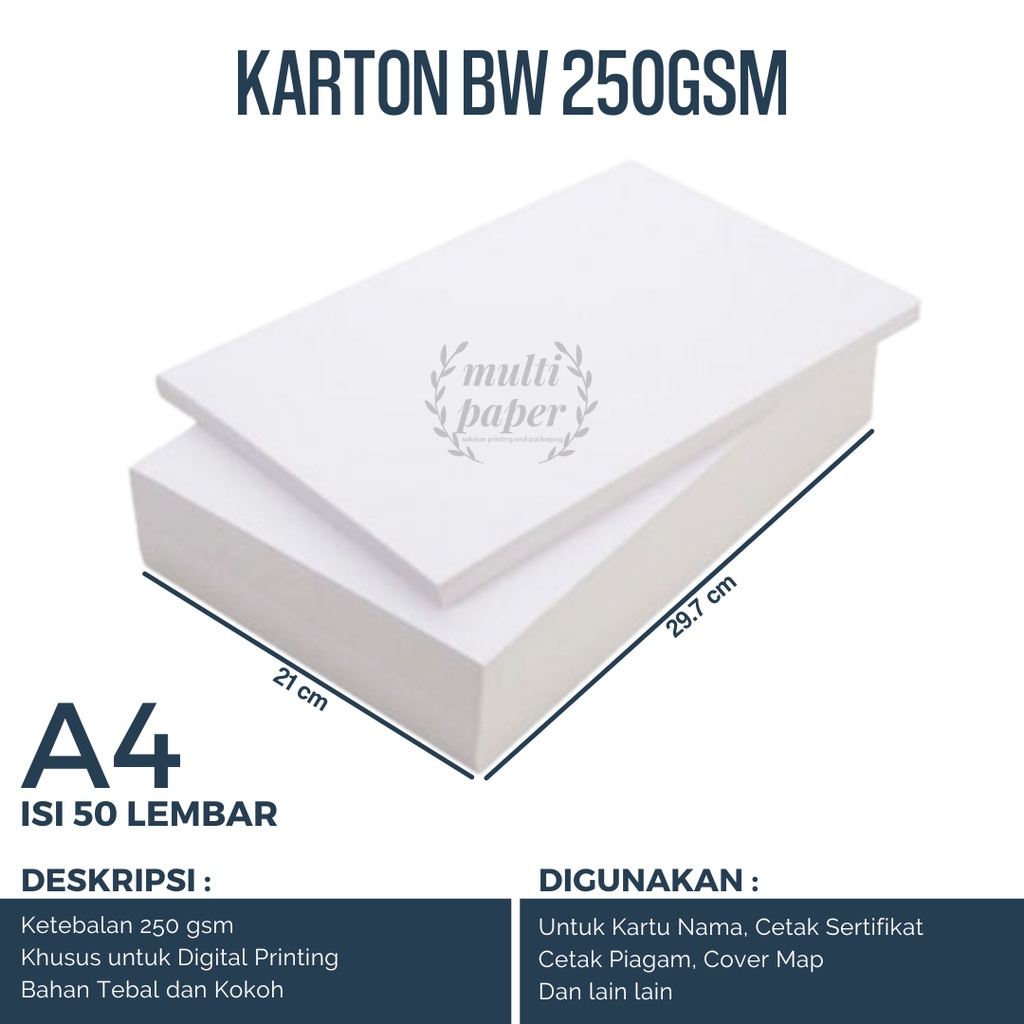 

Kertas BW 250gsm A4 isi 50 lembar / Kertas Karton BW