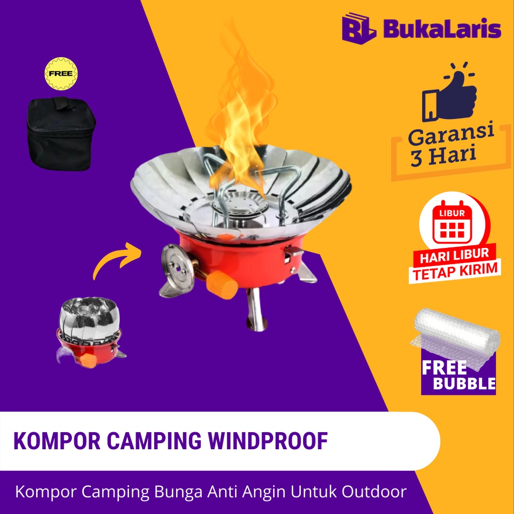 Kompor Camping Anti Angin Windproof Besar Portable Gas Stove Mini Alat Masak Gunung lengkap portable