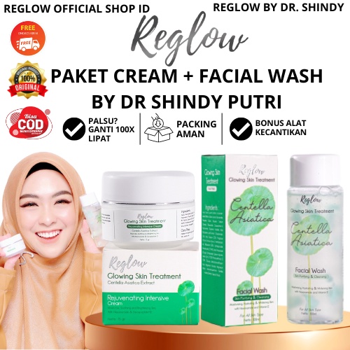 PAKET REGLOW Cream Dan Facial Wash Skincare Original dr Shindy Putri Pelembab Pembersih Perawatan Kecantikan Wajah Glowing Penghilang Jerawat Bruntusan Flek Hitam Komedo Pori Besar