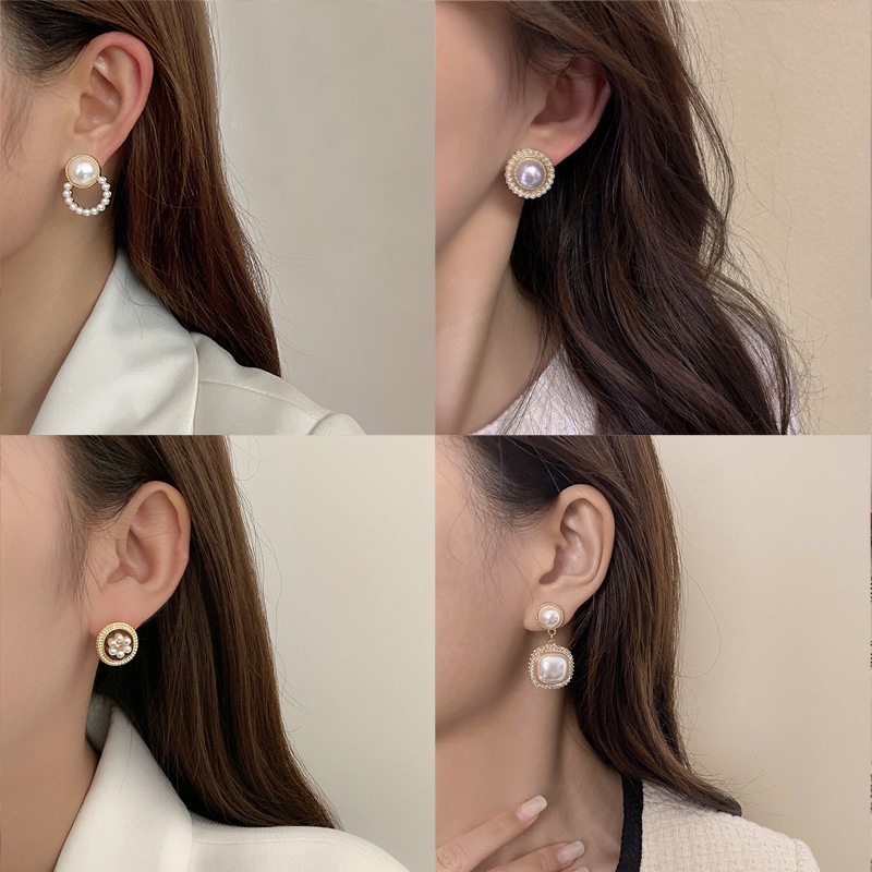 Anting Stud Hias Kristal Mutiara Gaya Korea Untuk Wanita