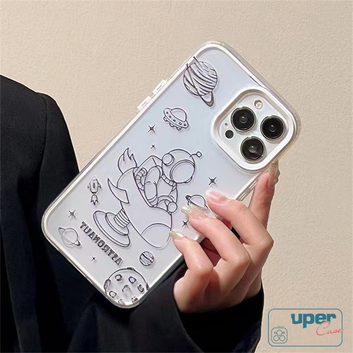 Soft Case Bumper 3 in 1 Motif Kartun Astronauts NASA Untuk IPhone 7Plus 11 14 12 13 Pro Max XR 8Plus 14 Plus 7 8 Plus X XS Max SE 2020