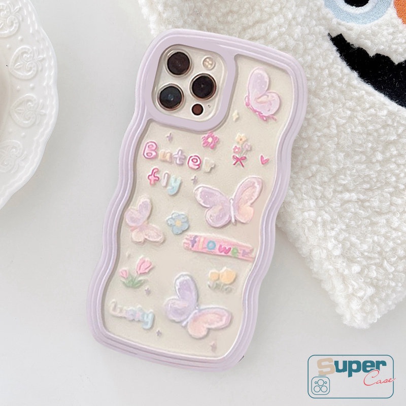 Case Untuk OPPO A16 A17 A57 A54 A15 A55 A17K A12 A5s A7 A74 A78 A96 A95 A16K A1k A77s A53 A3s A76 A12E A5 A9 A35 A52 A16s Reno 8T 8 7 6 Wavy Edge Cartoon Cute Butterfly Lembut Sarung